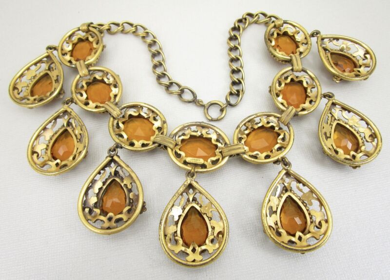 RARE 1940'S JOSEFF OF HOLLYWOOD BRASS TOPAZ RHINESTONE RARE 1940'S JOSEFF OF HOLLYWOOD BRASS TOPAZ RHINESTONE