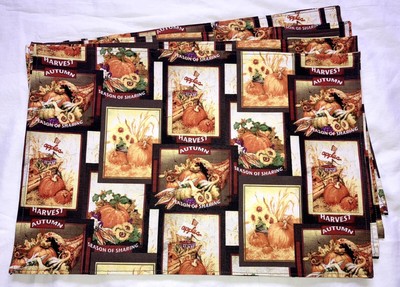 Autumn Thanksgiving Harvest Sunflower Pumpkin Cornucopia Apple Set 4 Placemats