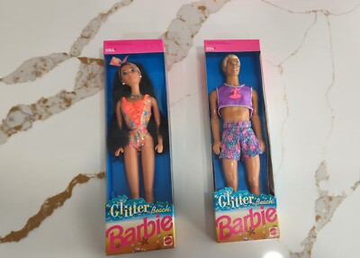 TWO! Vintage Mattel 1992 Glitter Beach Barbie Dolls! Kira and Ken! NIB!