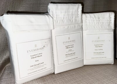 Everhome Egyptian Cotton 4PC King Set 700 TC WHITE Triple Pleat Design