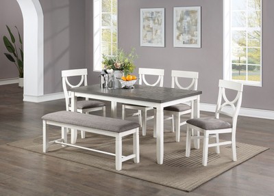 Dining Room Furniture White 6pc Dining Set Table 4 Side Chairs and A Bench