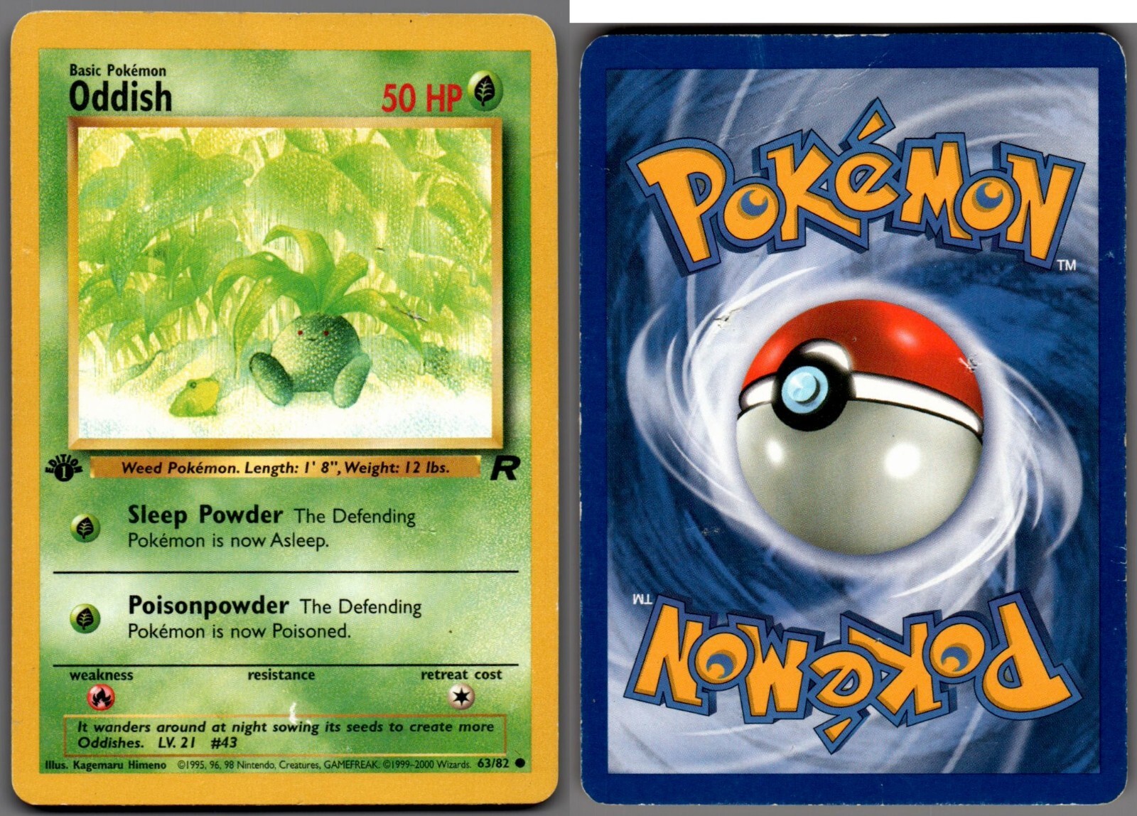 遊鯉　額 2000 Pokemon, Team Rocket, #63/82 Oddish, 1st Edition