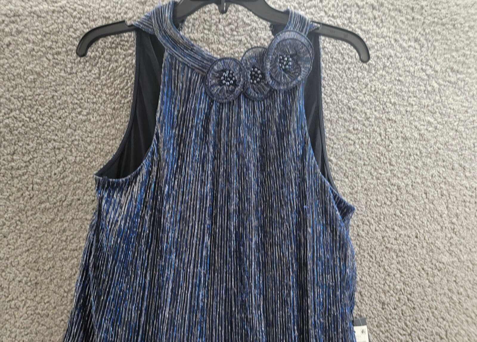 Adrianna Papell Embellished Metallic Knit Top Women's Midnight Sleeveless - Picture 3 of 15