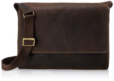 Visconti Distressed Leather Messenger Bag-3/4 Flapover, Oil Brown, One Size