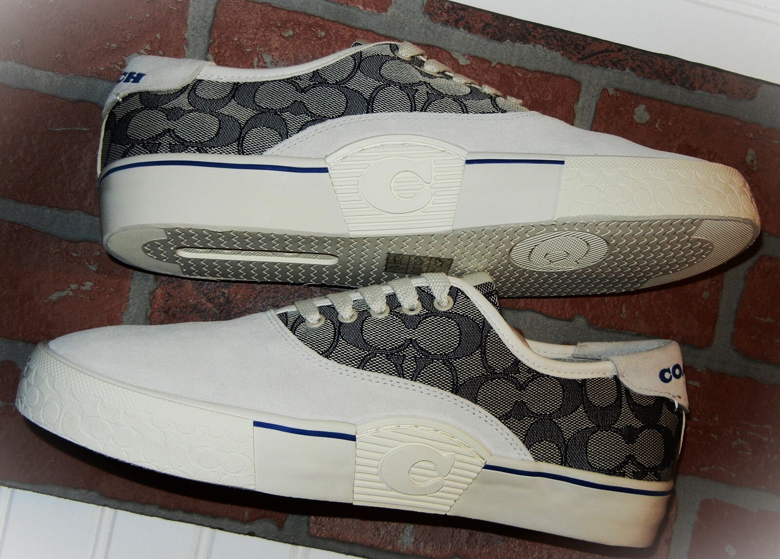 Pre-owned Coach Skate Lace Up Sneaker In Signature Jacquard Style No. Ca272 Sold Out Ocean In Blue