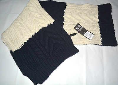 Pre-owned Burberry Aran Unisex Cashmere Wool Knitted Scarf Wrap In White /navy