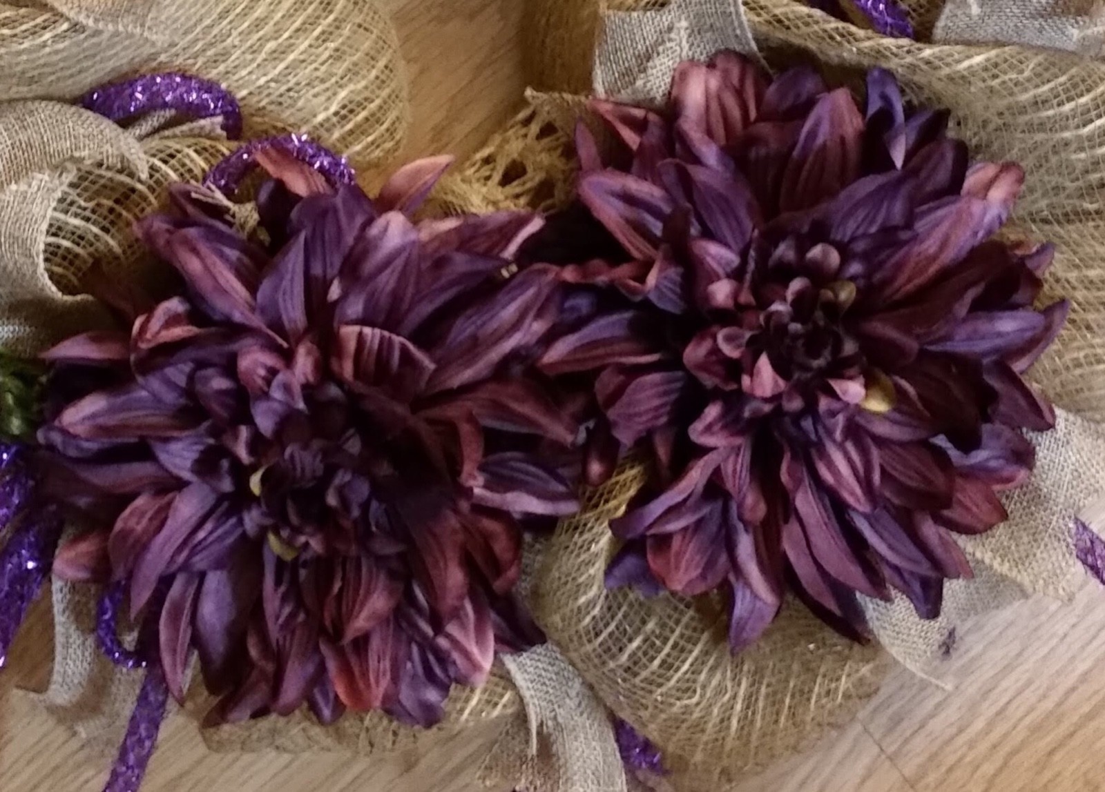 Spring deco mesh wreath Spring flower wreath Spring burlap wreath  Purple mums
