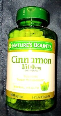 Nature's Bounty Cinnamon 1500mg Sugar Metabolism 100 Capsules Exp 03/2025 Sealed