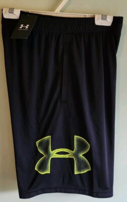 Under Armour Tech Men's SMALL Logo Shorts 1306443 Loose Fit BLACK Pockets #53524