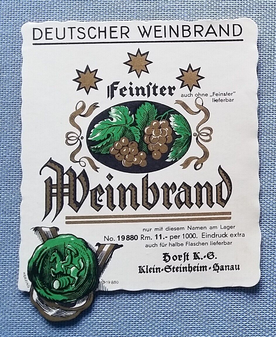 altes Schnapsetikett Flaschenetikett Etikett Label Weinbrand Horst KG Hanau