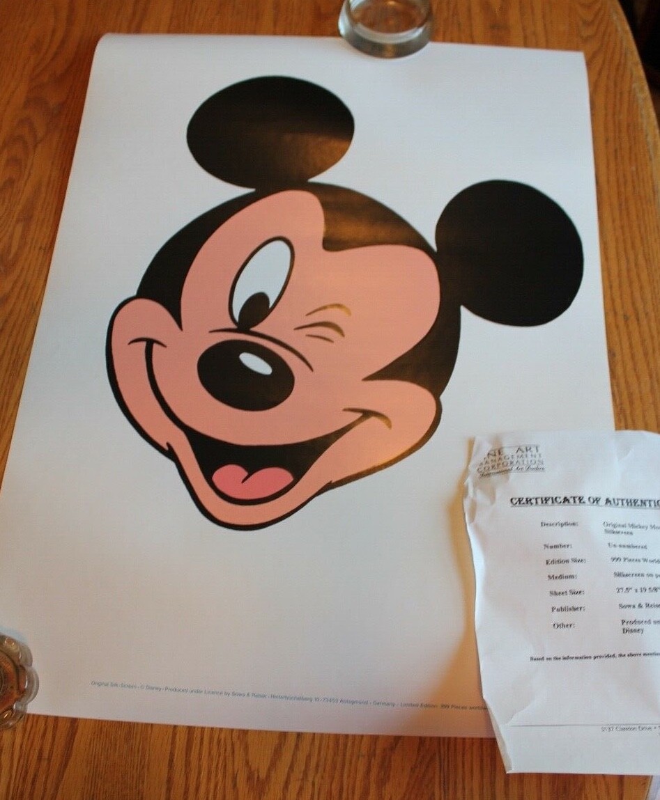 Original Mickey Mouse Winking Silkscreen Walt Disney Sowa