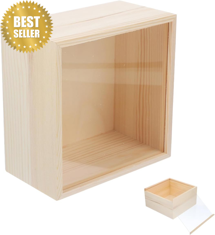 Clear Lid Wooden Box Wooden Box with Sliding Lid Wood Boxes for Crafts Storage B