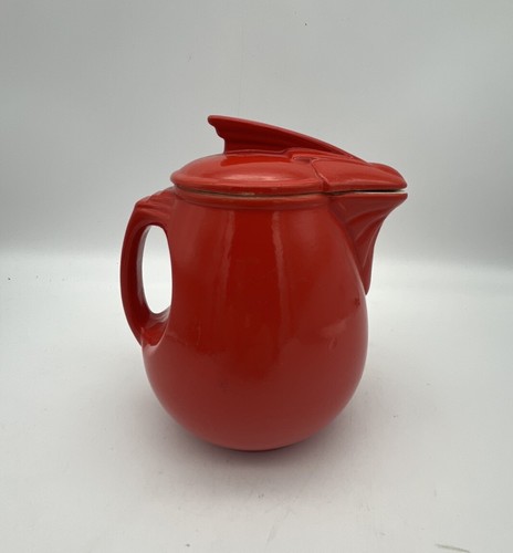 Hall China Co. RED Sundial “Saf-Handle” Syrup w/Lid 1938 RARE HTF USA