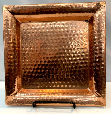 Solid Hammered COPPER Tray ~ 13.5 Inches Square