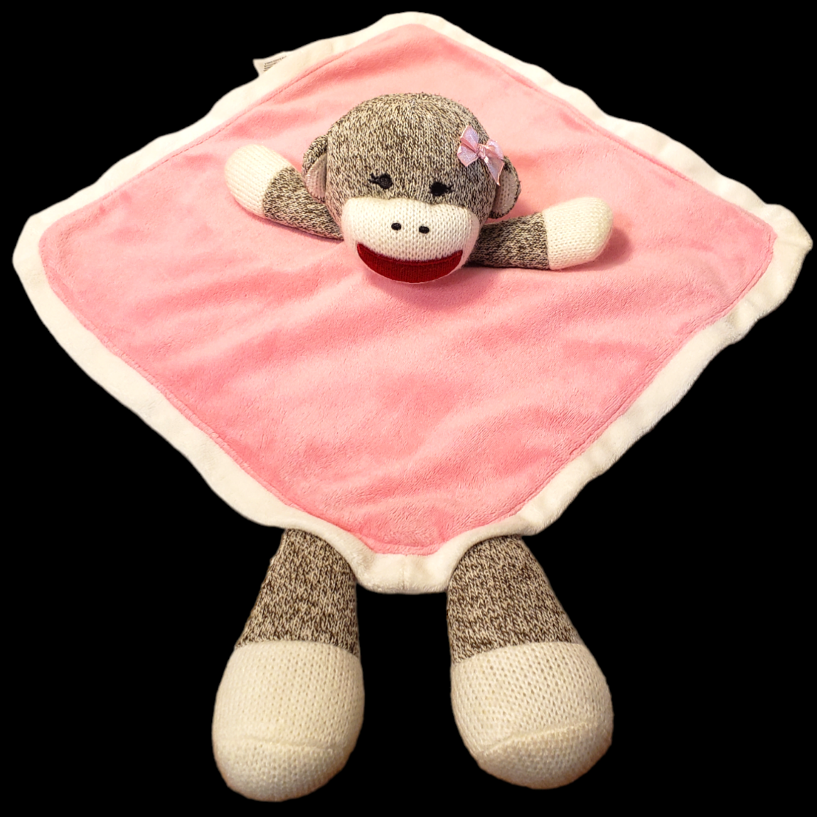 Monkey Pink Security Blanket Plush Lovey Rattle 2013 Satin