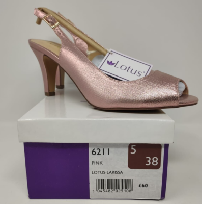 Lotus SIZE 5 Larissa Metallic Blush Pink Pep Toe Slingback Heel Prom Shoes 8.5cm