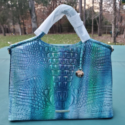 NWT Brahmin Elaine Blue Topaz Melbourne Embossed Satchel