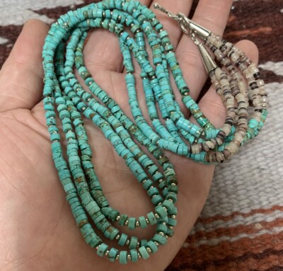 Gorgeous Three Strands Turquoise Heishi Necklace 22 Y241o W1 5 美国代购 买对网