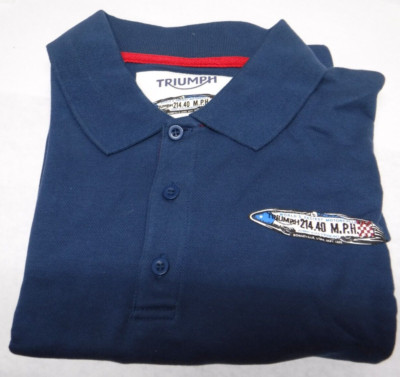 TRIUMPH MOTORCYCLE NAVY BLUE SIZE XXL 2XL SPEED RECORD POLO MENS SHIRT LOC X3G