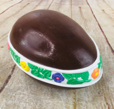 vtg handmade easter egg candy container ceramic 7''W handmade easter decor 