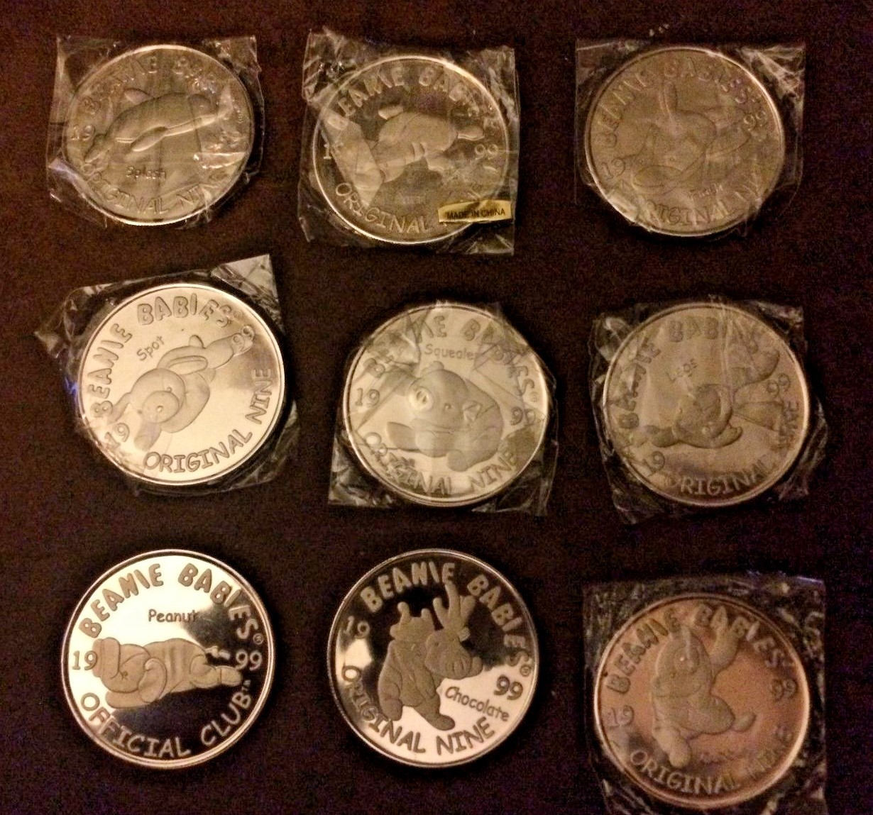 Ty 1999 Beanie Baby Silver Coin Set of 9 Original Nine BBOC Official Club