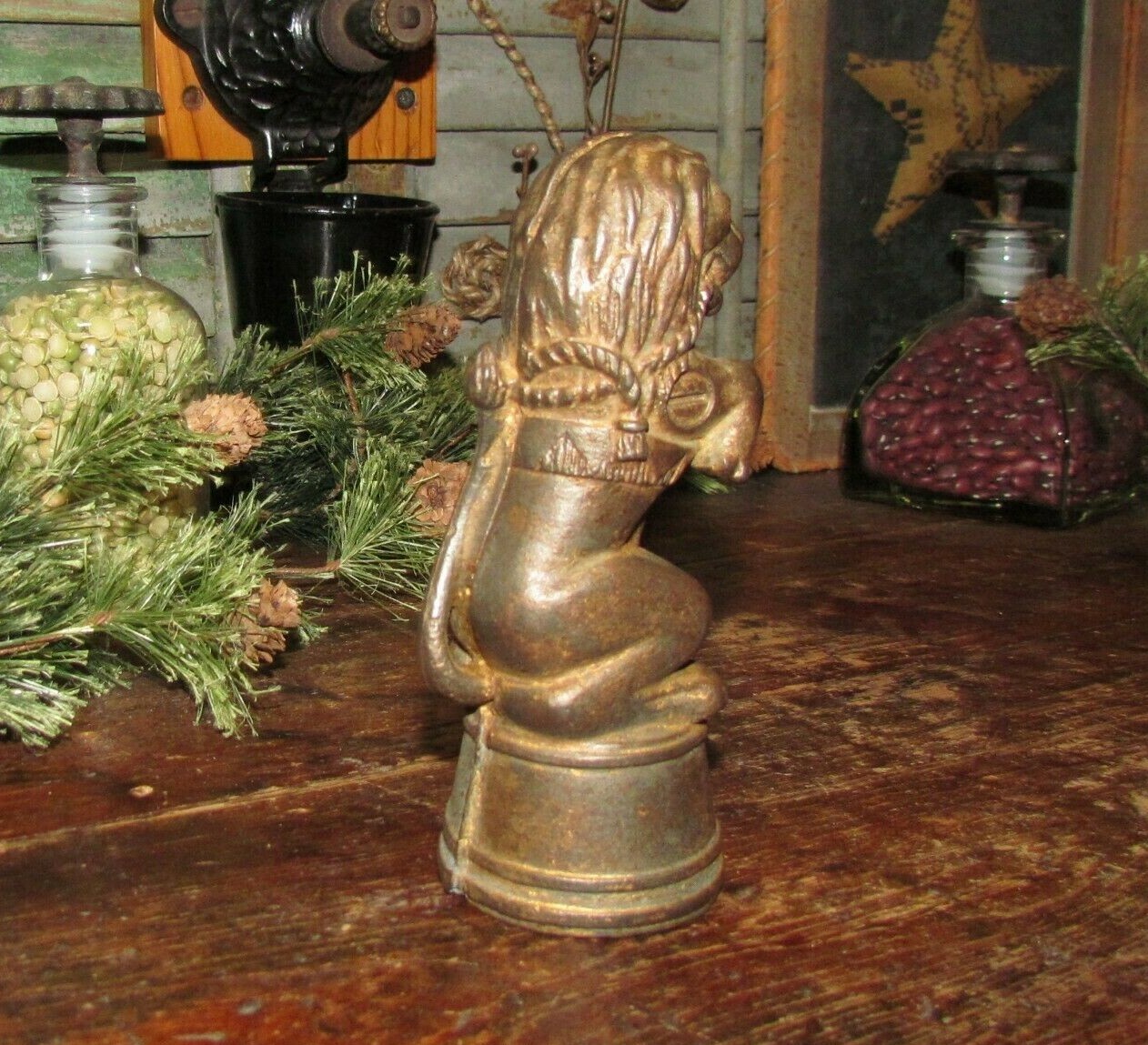 Original Antique Vtg 1920 A C Williams Lion on Tub Cord in Mouth Stil Penny Bank