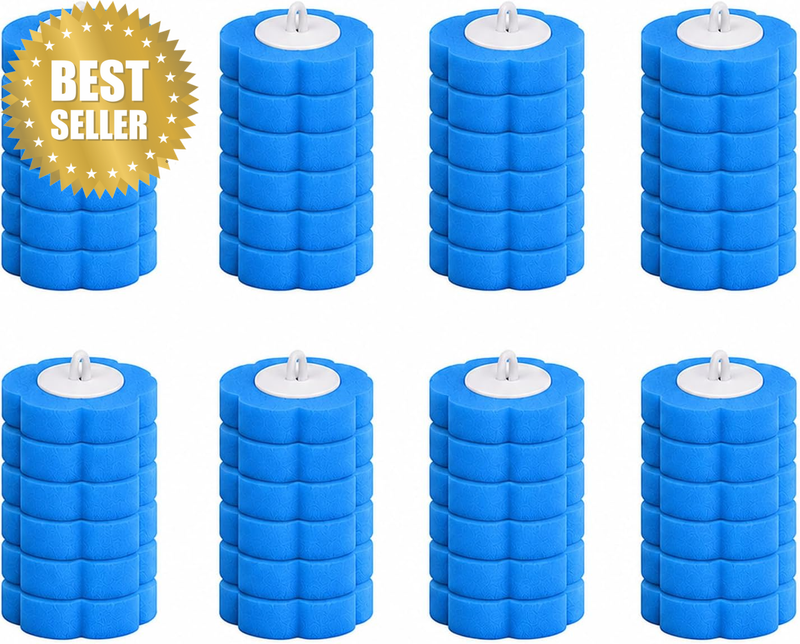 48 Refill Heads for Toilet Brush, Disposable Blue Sponge Refills, Easy Click-On