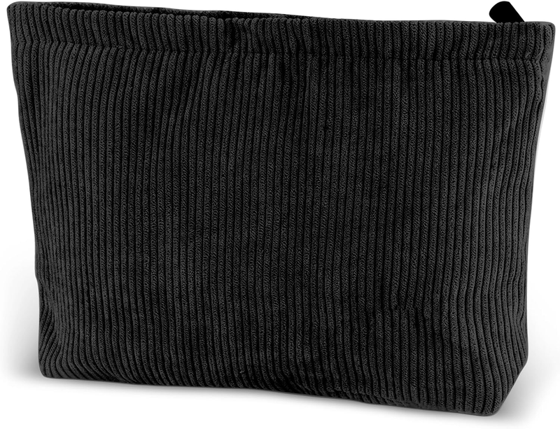 ZLFSQR Corduroy Makeup Bag for Women Preppy Large Capacity Black Cosmetic Bag Tr