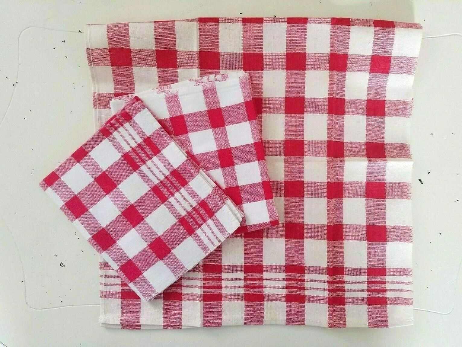 (3) Vintage CANNON Red White CHECK Cotton Kitchen Dish Towels PASTRY Cloth
