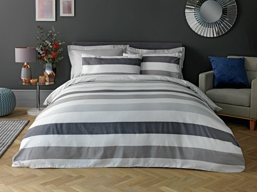 Argos Home Grey Waffle Stripe 180 Thread Cotton Bedding Set