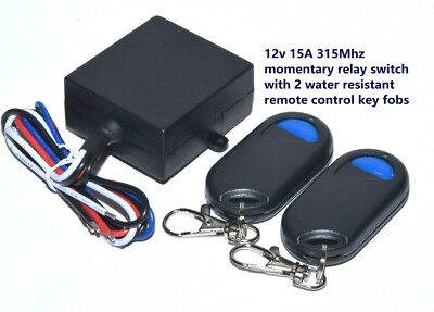 12V 315MHZ 15A MOMENTARY ON relay switch with 2 water resistant remote control