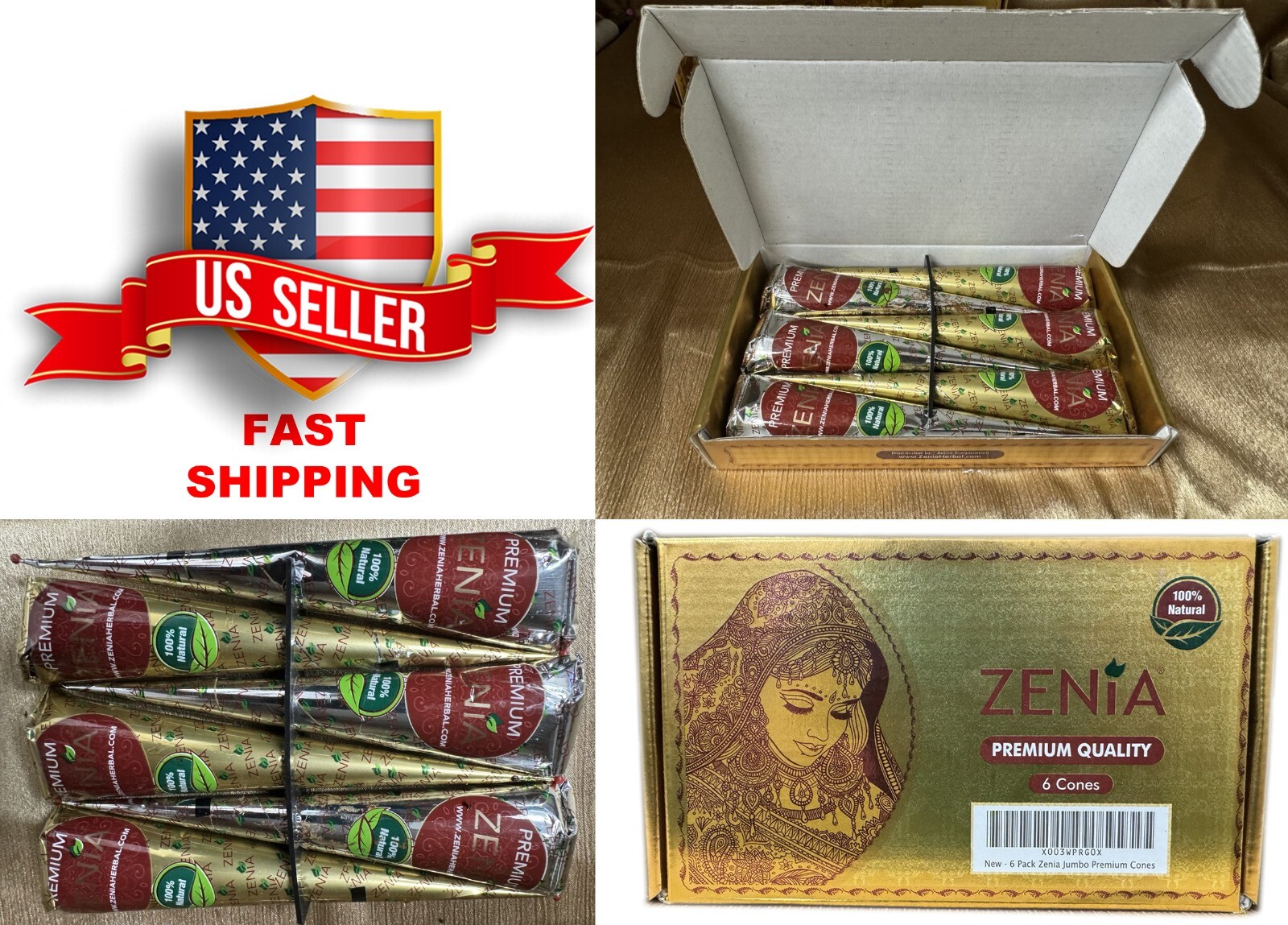 6 Pack Zenia 100% Premium Jumbo Natural Henna Cones 35g | eBay