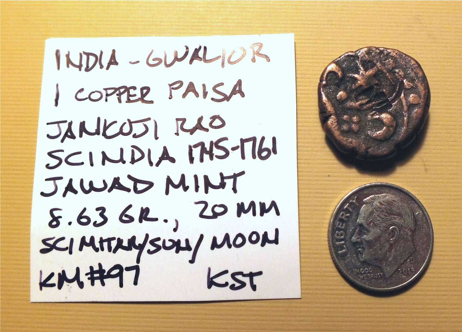 INDIA - GWALIOR AE PAISA - JANKOJI RAO SCINDIA, 1745-1761 JAWAD MINT, KM#97  KST