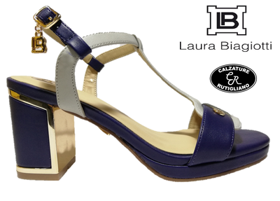LAURA BIAGIOTTI SCARPE DONNA SANDALI CINTURINO TACCO PELLE BLU