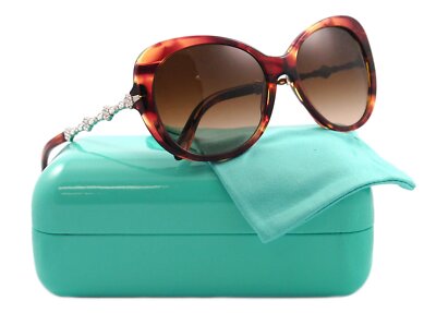Pre-owned Tiffany & Co Sunglasses Tf4053b 80813b 58mm Red Havana / Brown Gradient Lens