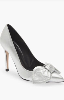 New  Ted Baker Ryal Silver Bow Pump Women Hi Heel Leather 5 6 36 N Narrow