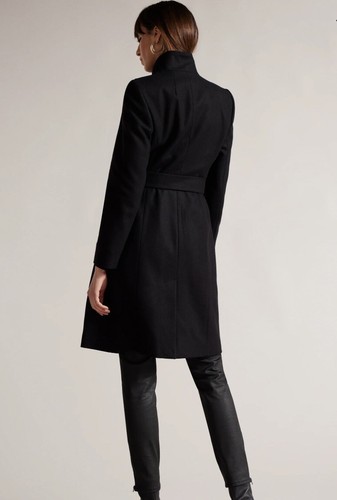 Pre-owned Ted Baker Wmo-sandra Midi Wool Wrap Coat In Black 2 Us