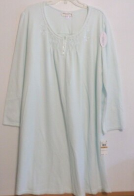 NWT MISS ELAINE LONG SLEEVE, SHORT NIGHTGOWN-SZ 3X-AQUA-$65-CUDDLEKNIT-SOFT&WARM