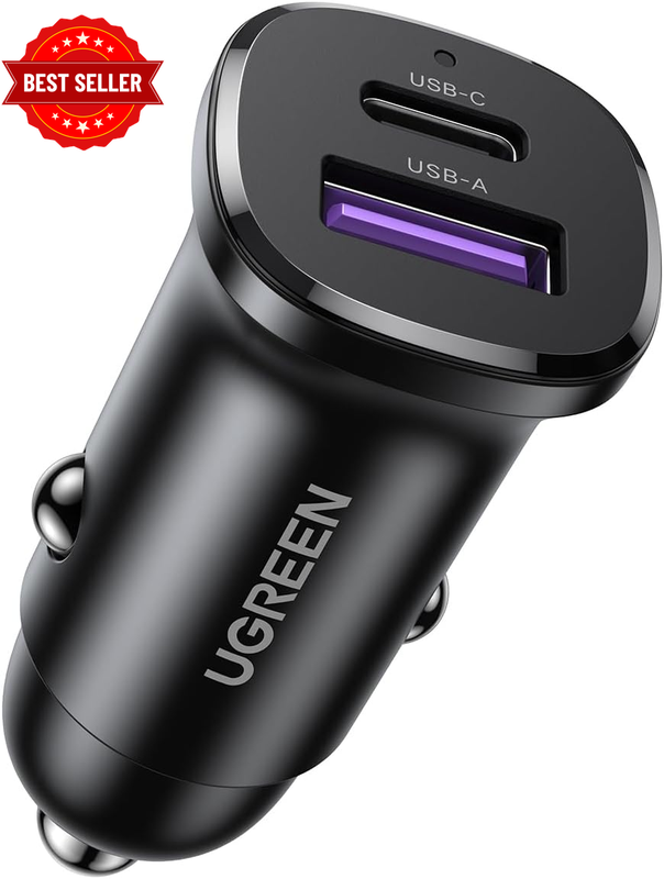 30W USB C Car Charger, Dual Port Cigarette Lighter Adapter | PD 30W, PPS 25W, QC