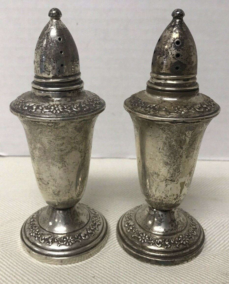 Vtg Pair Set Salt & Pepper Shakers Empress Sterling Silver