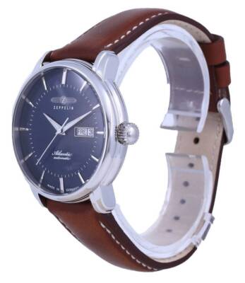 Pre-owned Zeppelin Atlantic Blue Dial Leather Automatic 8466-3 84663 Men's Watch