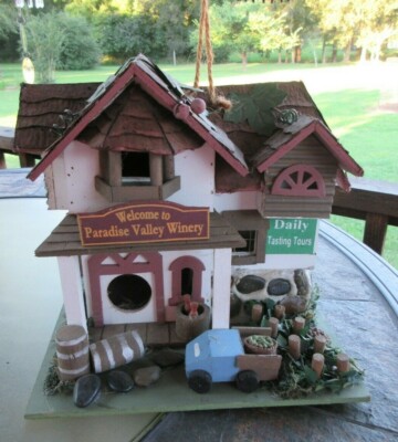 Cottage Wine Winery Birdhouse Vineyard Wood Fairy Yard Garden Bird House Cabin
