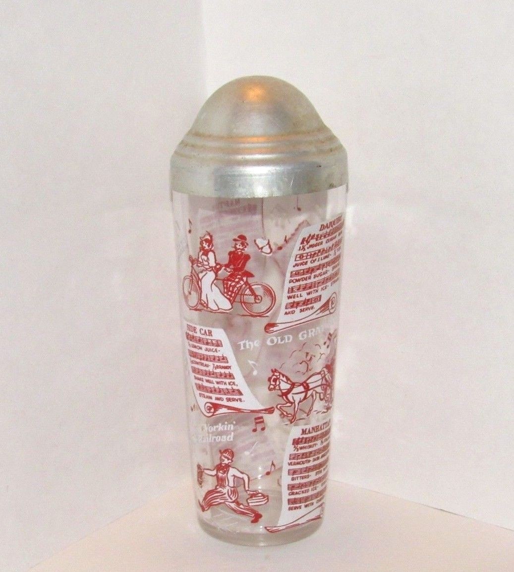 Cocktail Shaker Glass Drink Mixer w/ Recipes Songs Martini Manhattan Barware