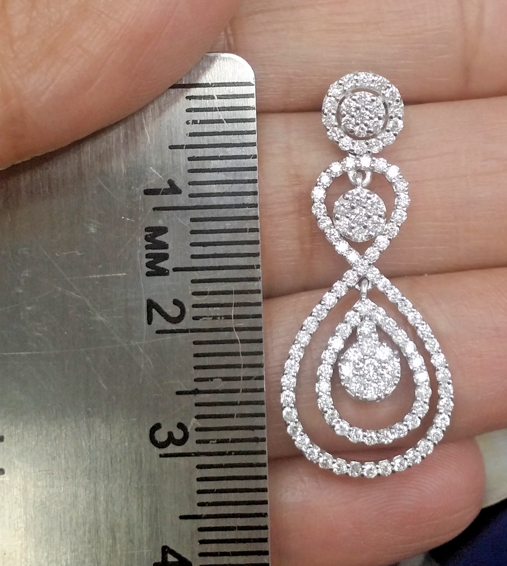 Pre-owned Handmade Deal 1.70ct Natural Round Genuine Diamond Drop Dangle Earrings 14k White Gold