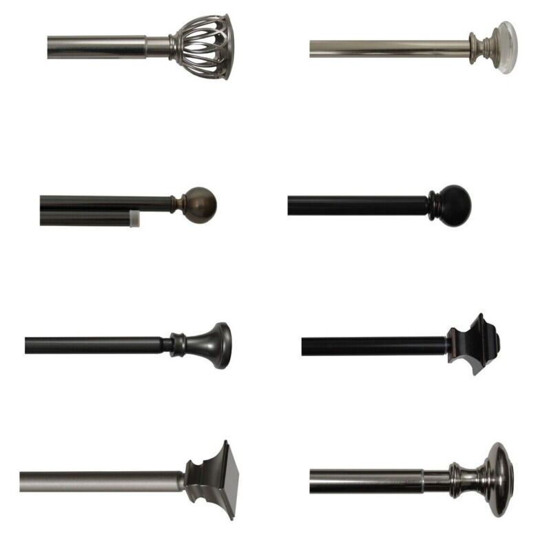 Drapery Curtain Rods With Various Finials For Windows, 28/48/66/84/72/120/144 L