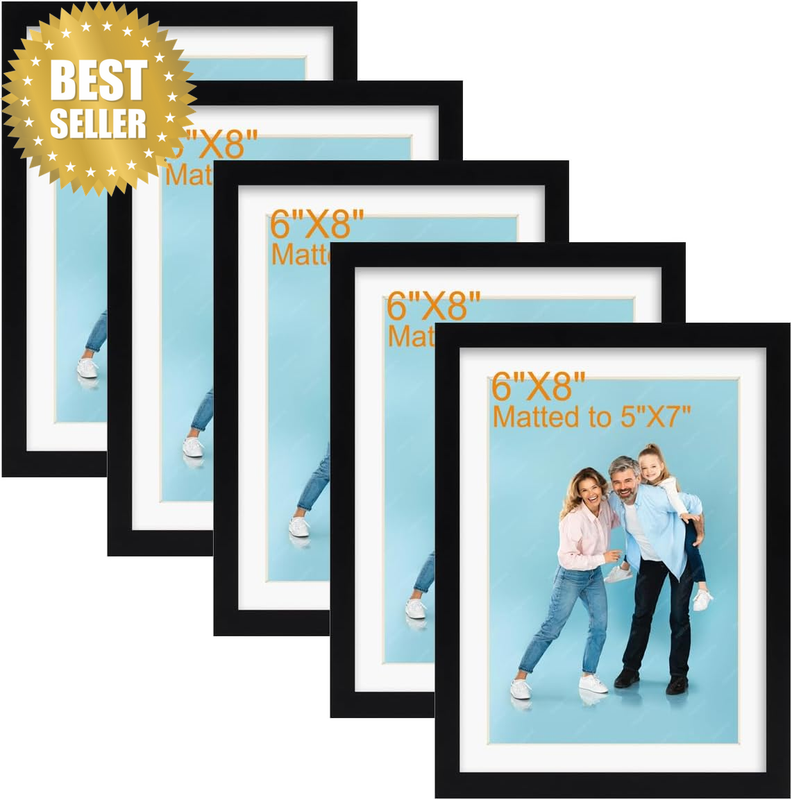 6X8 Picture Frame Set of 5 Photo Frame Bulk with HD Plexiglass Display Pictures 