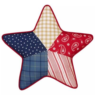 Americana  Patriotic STAR Shaped Patchwork Pillow Cushion 18 D - New