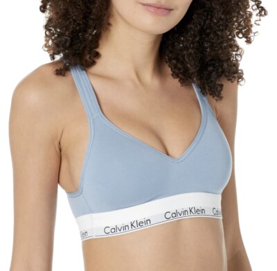 Calvin Klein Women's Cotton Lightly Lined Wireless Bralette, Iceland Blue  Small