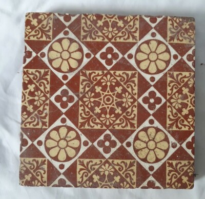 STRIKING STEELE & WOOD 6 INCH TILE, ARTS AND CRAFTS PUGIN STYLE