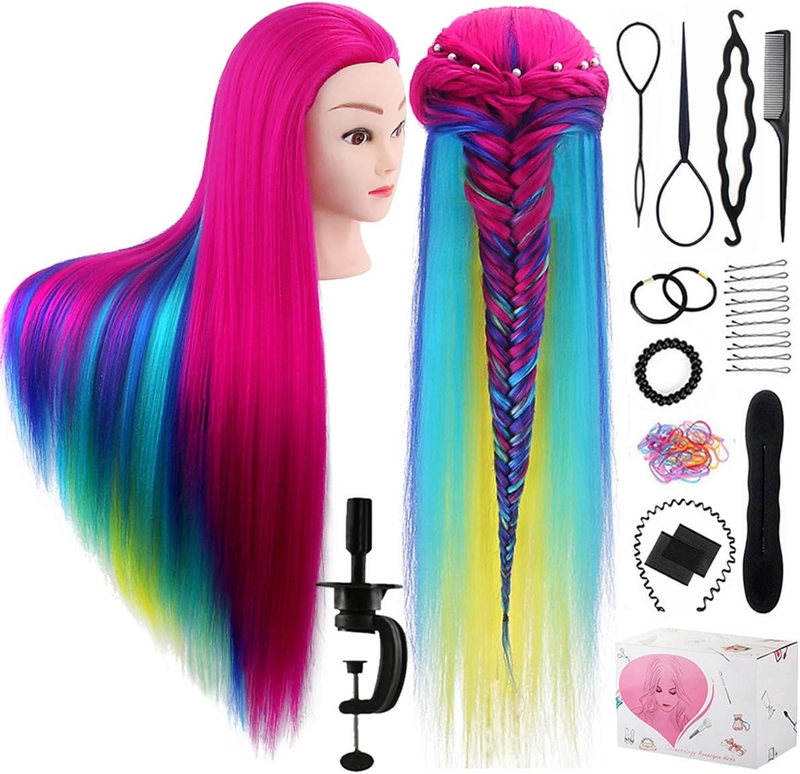 Training Head, 29" Colorful Hair Mannequin Manikin Head Cosmetology Doll Head P